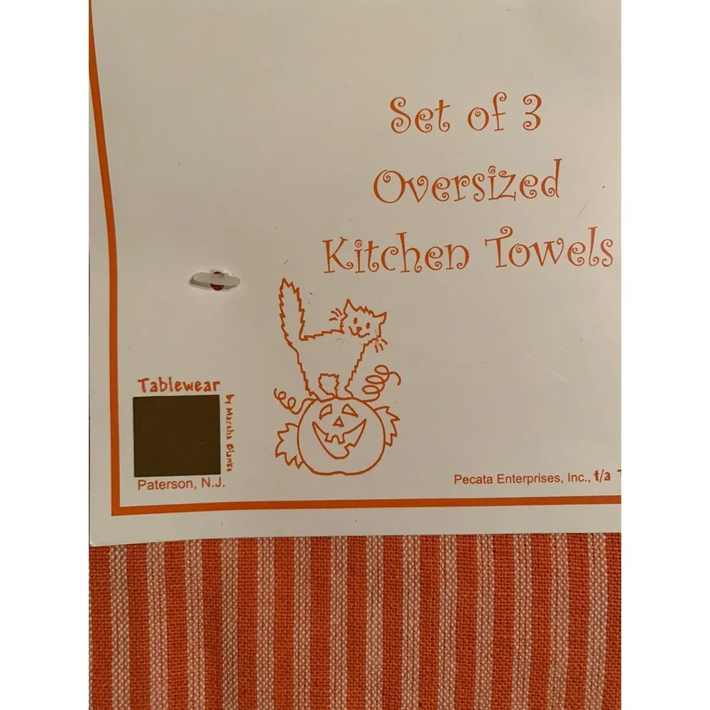 Folk Art Cat Pumpkin Halloween Tea Kitchen Towels Set of 3 NEW